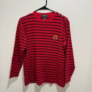 Lauren Ralph Lauren Nautical Stripe‎ Button-Shoulder Knit Top